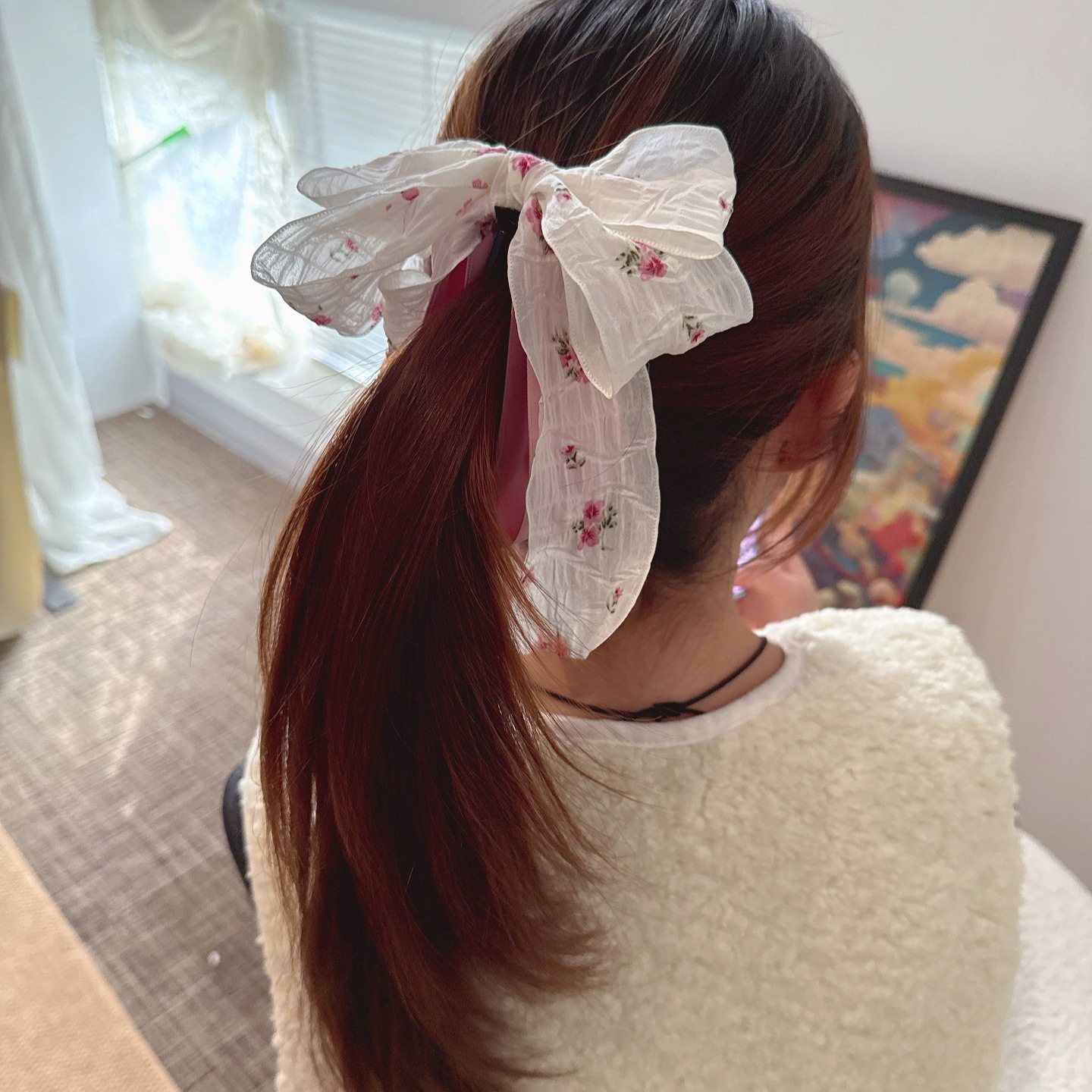 温柔轻纱气质半扎发马尾夹碎花蝴蝶结飘带香蕉夹高级时尚优雅竖夹,淘宝优惠券,粉丝福利购,淘宝优惠卷