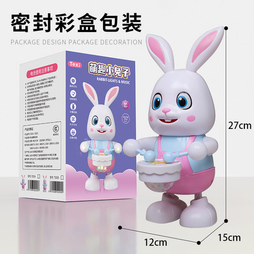 电动打鼓小兔子网红声光跳舞机器人唱歌摇摆发光兔子宝宝早教礼物 - 图3