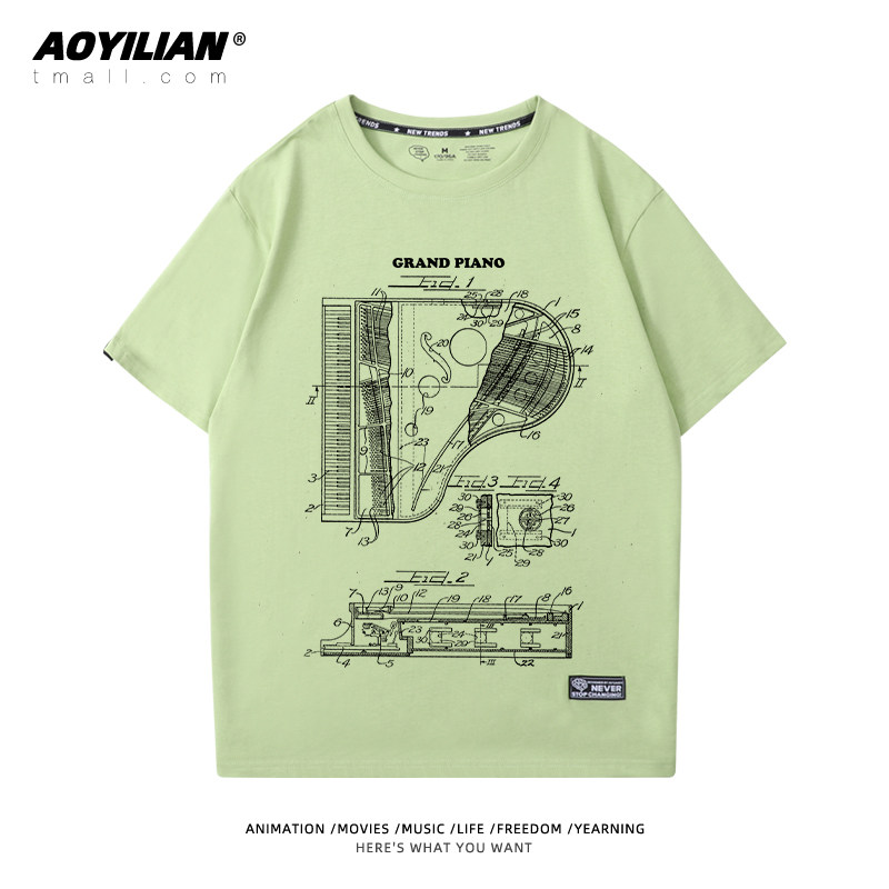三角钢琴构造图印花纯棉短袖t恤 澳伊恋T恤