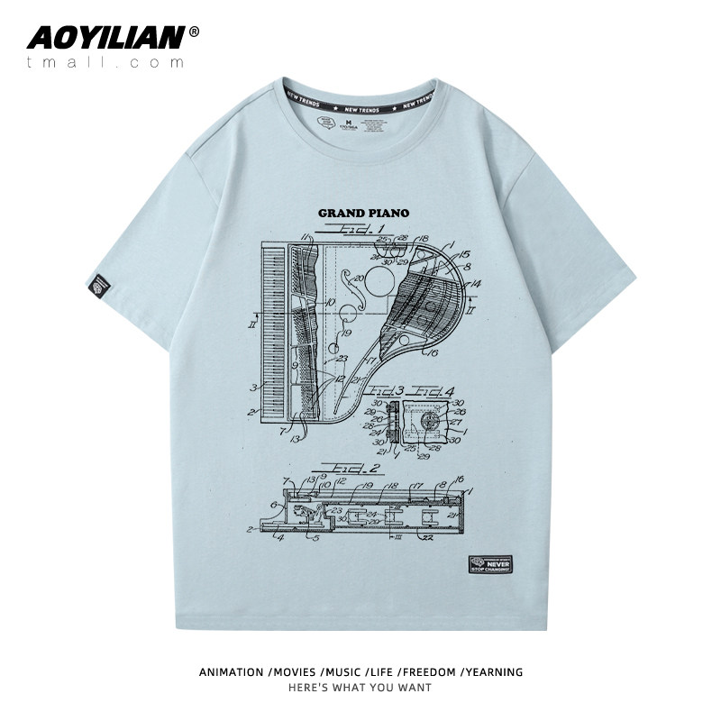 三角钢琴构造图印花纯棉短袖t恤 澳伊恋T恤