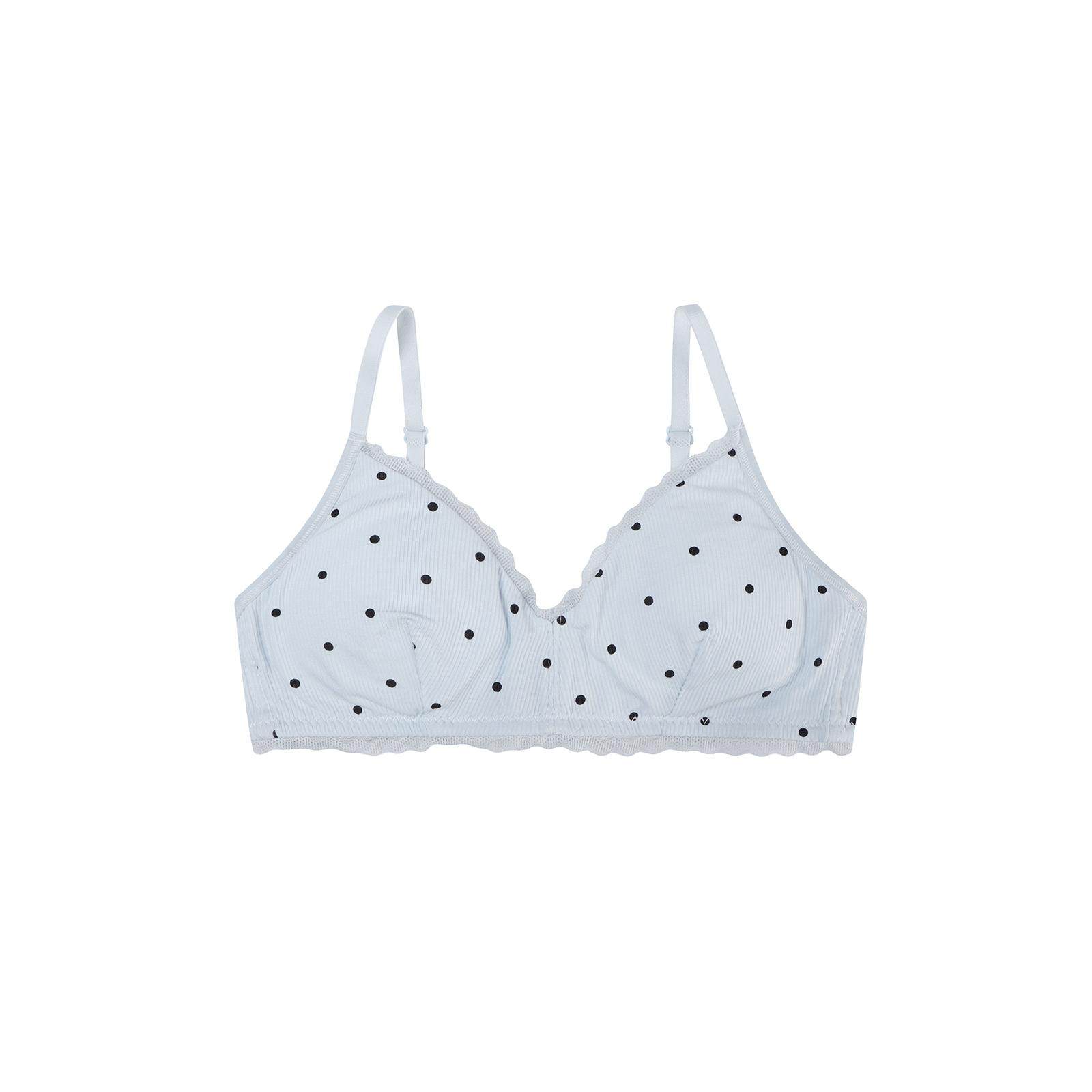 馨帮帮Bra 撞色波点螺纹小胸内衣女薄款舒适亲肤透气三角杯文胸罩,淘宝优惠券,粉丝福利购,淘宝优惠卷