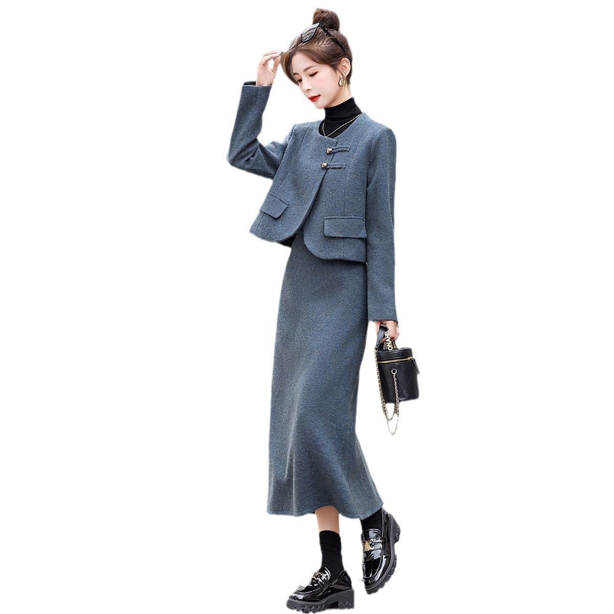法式小香风毛呢外套女秋冬季高级感气质名媛小个子半身裙两件套装,淘宝优惠券,粉丝福利购,淘宝优惠卷