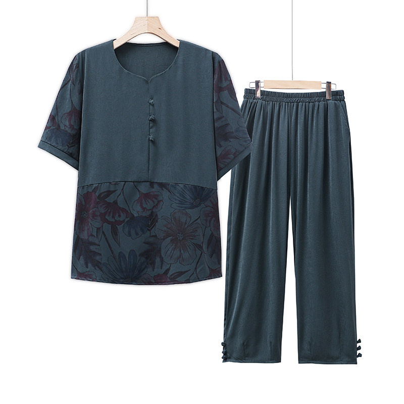 中老年时尚雪纺两件套妈妈夏装特体大码200斤胖mm短袖套装女洋气,淘宝优惠券,粉丝福利购,淘宝优惠卷