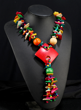 欧美波西米亚彩色椰壳木质项链