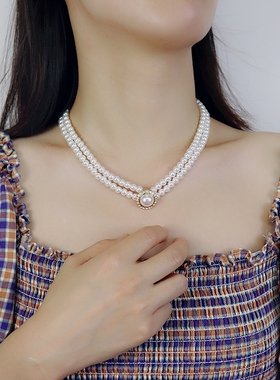 优雅赫本风珍珠项链女礼服百搭