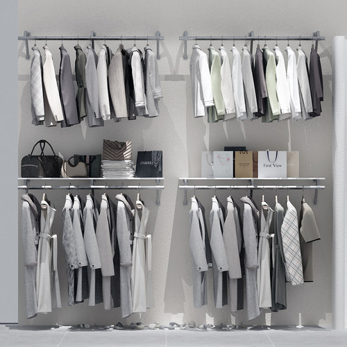 服装店展示架银色壁挂式陈列侧挂服装货架不锈钢上墙挂衣架置物架 - 图2