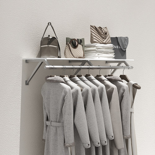 服装店展示架银色壁挂式陈列侧挂服装货架不锈钢上墙挂衣架置物架 - 图1