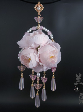 原创汉服宋制绢花软璎珞项圈吊坠