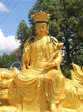 寺庙玻璃钢鎏金彩绘文殊菩萨佛像