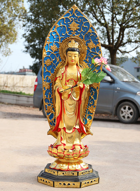 树脂西方三圣带背光鎏金摆件佛像