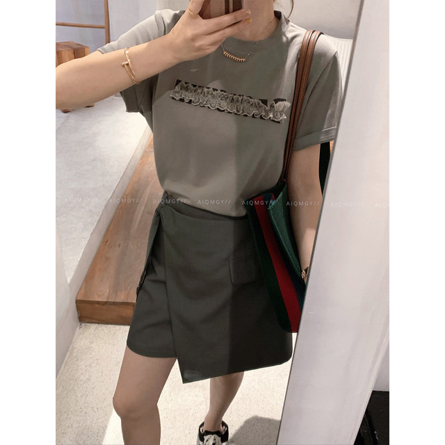 Love Devil Fish Fashion Suit Women 2026 Summer New Sleeve Short Neck Round T-Shirt Irregular Skirt Two-piece Set