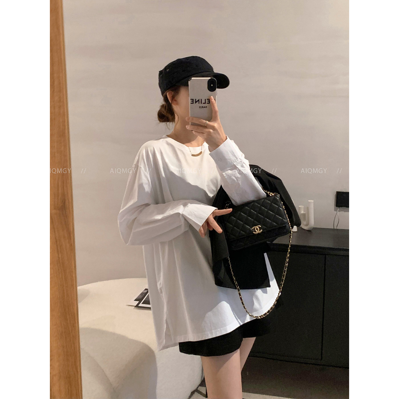 爱情魔鬼鱼 白色圆领长袖开叉衬衫女2025年秋季新款宽松休闲上衣