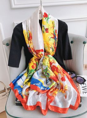 Red Scarf Women's Christmas Soft Silk Scarf红色围巾圣诞丝巾