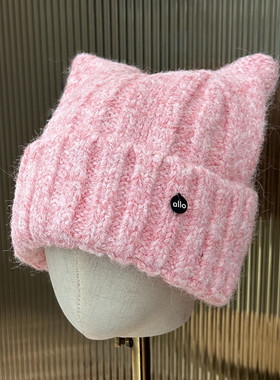 日系秋冬季新款红色帽子女时尚可爱小猫耳朵针织毛线帽保暖套头帽