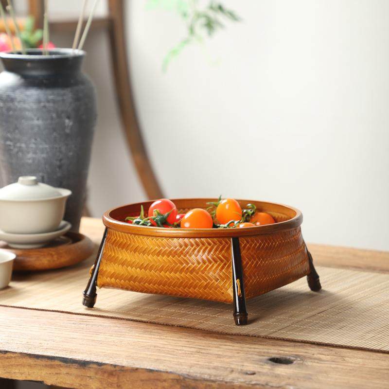竹制品竹编筐家用水果篮点心篮便携中式茶具收纳盒零食小果盘托盘,淘宝优惠券,粉丝福利购,淘宝优惠卷