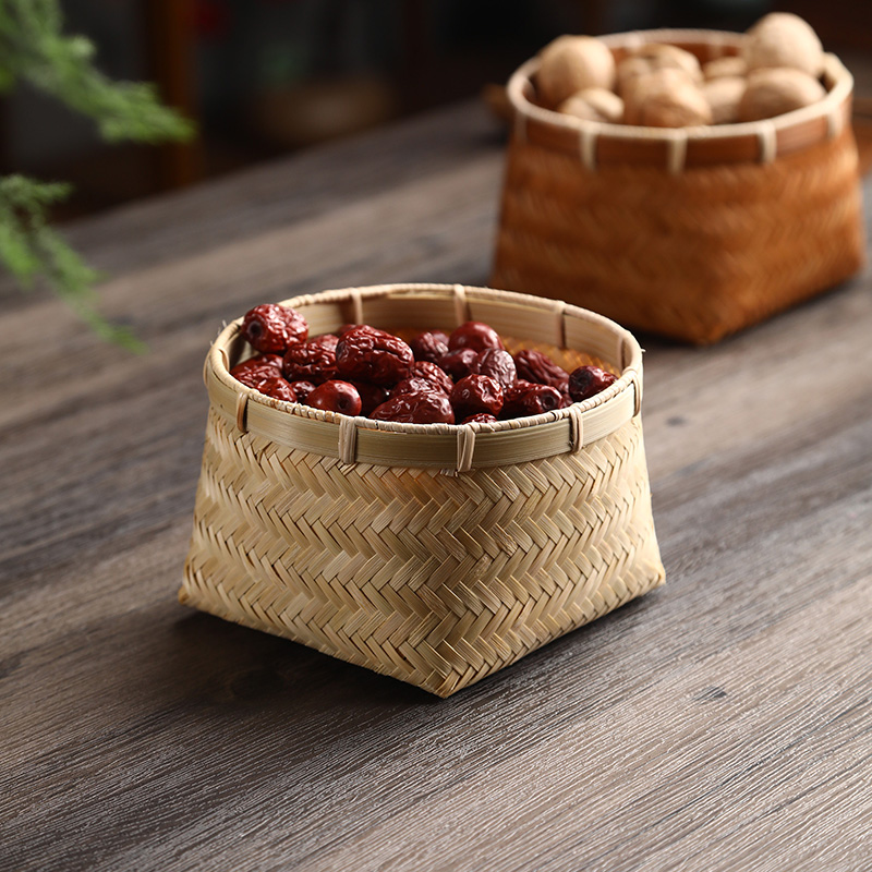 竹制品手工竹编筐干果盒家用桌面收纳筐中式复古竹篓零食水果篮子,淘宝优惠券,粉丝福利购,淘宝优惠卷