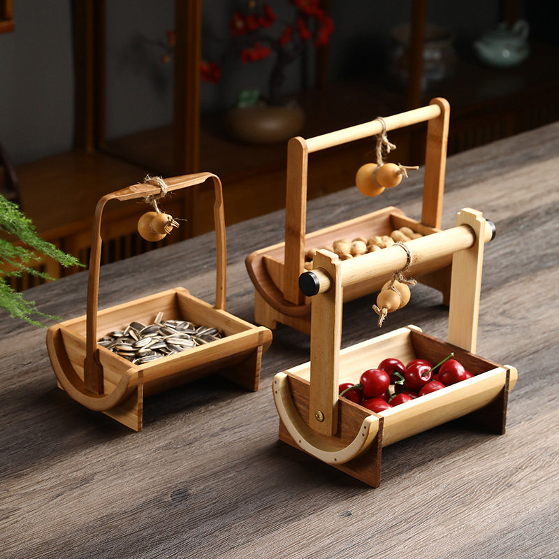 提手茶点盘竹制品桌面干果盘收纳盒家用精致中式复古手工提篮碟子,淘宝优惠券,粉丝福利购,淘宝优惠卷