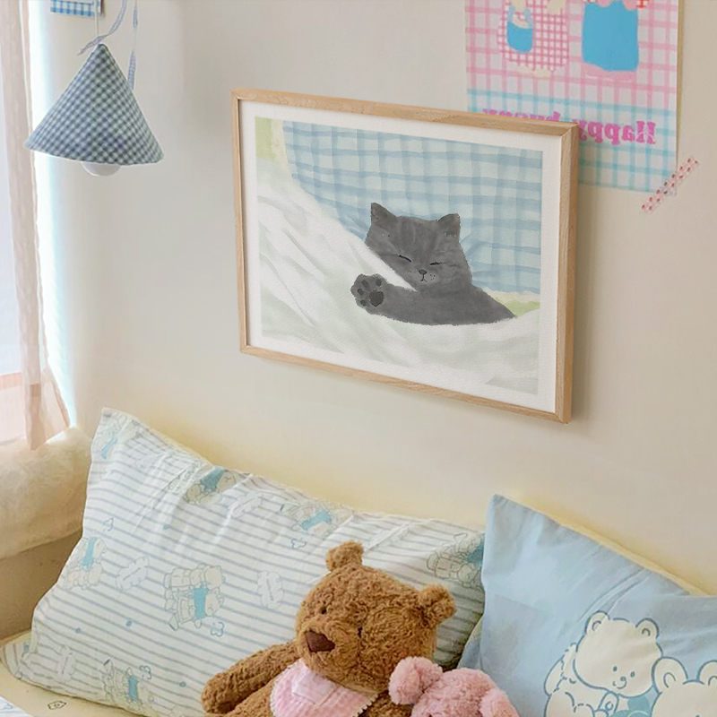ins风卡通可爱猫狗挂画卧室儿童房温馨壁画电表箱装饰画开关遮挡 - 图1