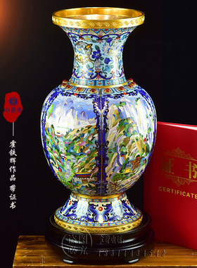 霍铁辉景泰蓝花瓶20寸江山五岳瓶