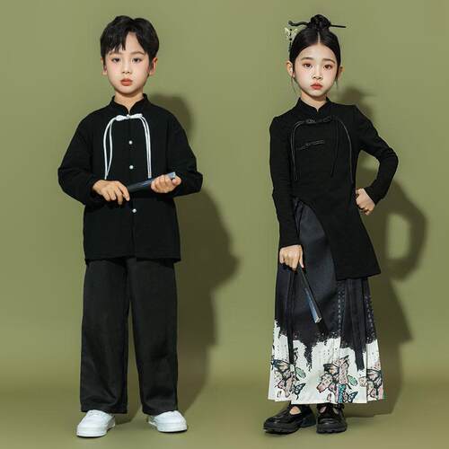 儿童国风汉服套装男女童马面裙国学合唱古典舞蹈元旦国庆表演服 - 图1