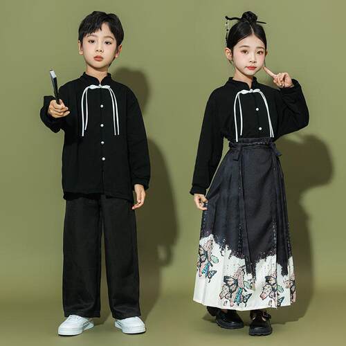 儿童国风汉服套装男女童马面裙国学合唱古典舞蹈元旦国庆表演服 - 图2