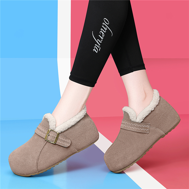 加绒勃肯鞋女秋冬季2025新款爆款乐福鞋厚底内增高棉鞋保暖毛毛鞋 - 图1