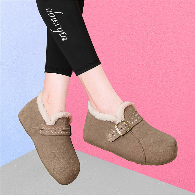 加绒勃肯鞋女秋冬季2025新款爆款乐福鞋厚底内增高棉鞋保暖毛毛鞋 - 图0