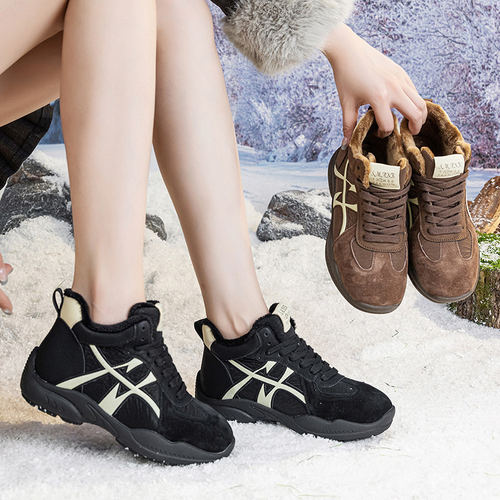 品牌德训鞋子女2025新款爆款冬季加绒保暖棉鞋厚底运动休闲老爹鞋 - 图3