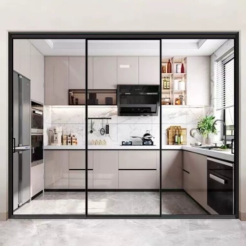 钛镁合金推拉门钢化玻璃吊轨厨房门大小户型适用极窄定制门 - 图2