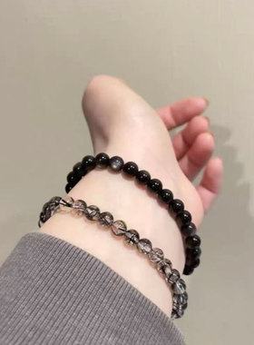 天然黑曜石手链男款银串