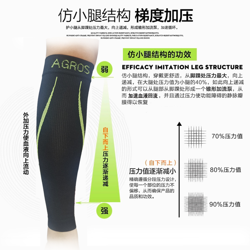 安格锐斯专业预防抽筋跑步骑行运动压缩护腿马拉松绑腿套小腿袜套