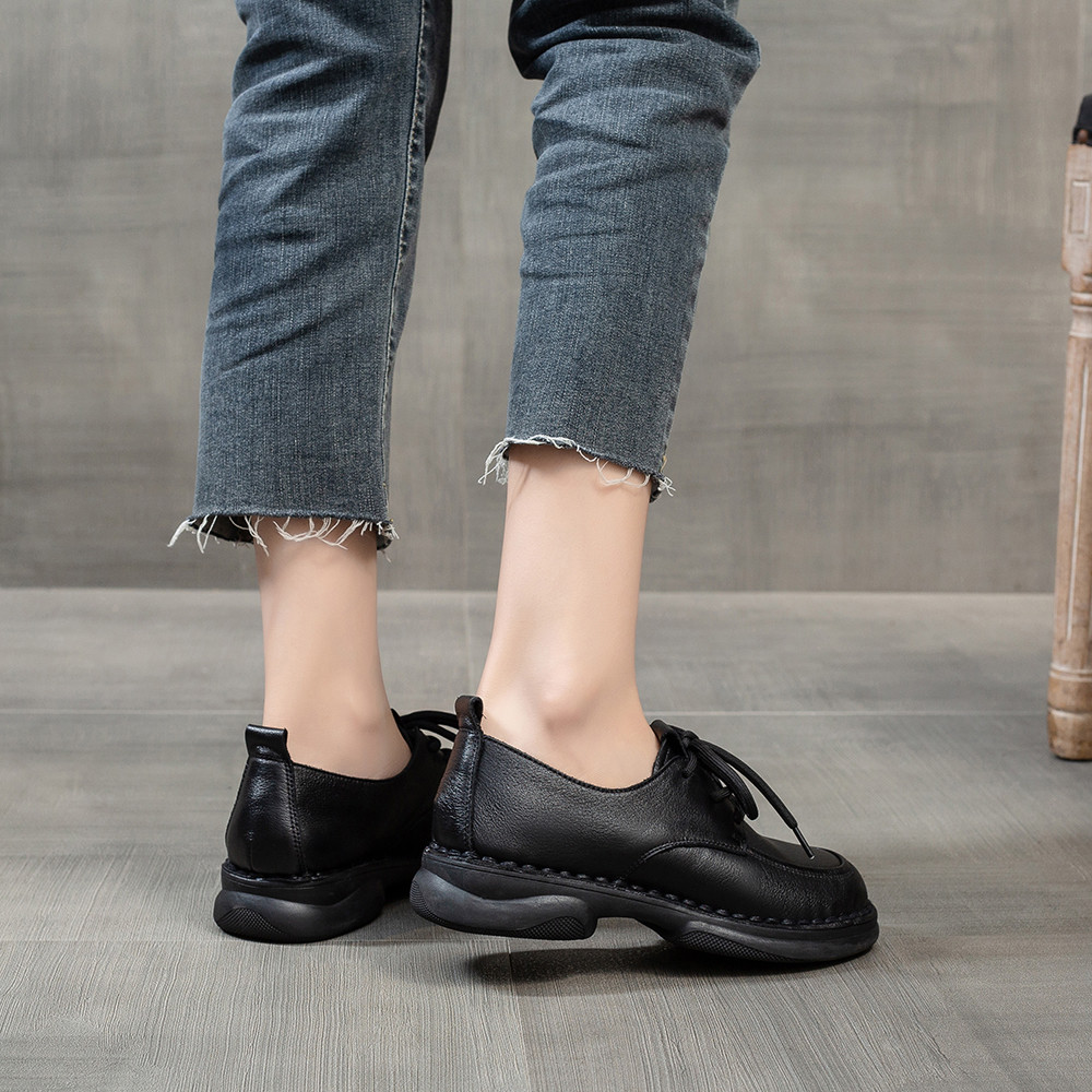 春达系带乐福鞋女春秋新款英伦风小皮鞋真皮平底单鞋中年妈妈鞋子,淘宝优惠券,粉丝福利购,淘宝优惠卷