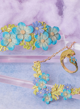 Palnartpoc女蓝色花飞燕草项链