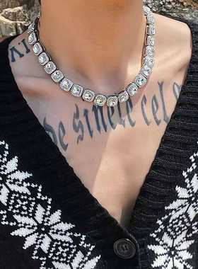 满钻方糖水晶古巴项链男欧美嘻哈Hiphop潮男配饰小众高级感锁骨链