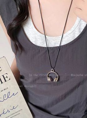 银色耳机吊坠项链女高级感ins风长款挂脖链2025新款独特个性配饰