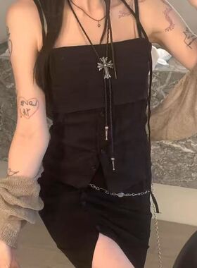 长款朋克哥特十字架项链女高级感暗黑涩谷甜酷辣妹锁骨链个性颈链