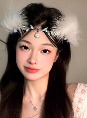 羽毛额饰头饰女眉心坠新娘古风异域民族发饰超仙精灵公主头箍配饰