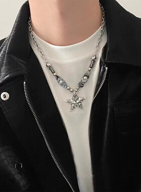 2024年新款欧美重工钛钢项链星星吊坠锁骨链高级感时尚嘻哈毛衣链