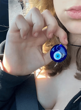 恶魔之眼民族项链欧美跨境饰品个性蓝眼睛玻璃吊坠项饰蜡线锁骨链