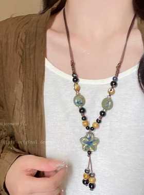 新中式陶瓷项链女2024新款爆款高级感锁骨链轻奢小众设计毛衣颈链