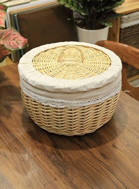 老式馒头筐藤编馍筐带盖保温柳条收纳筐J编织面包篮家用厨房水果