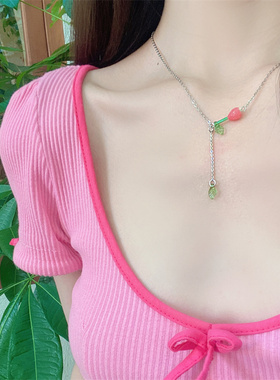 树脂金属链条女花朵项链