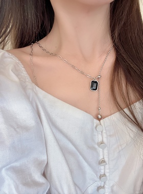 2022冷淡风白金项链长款