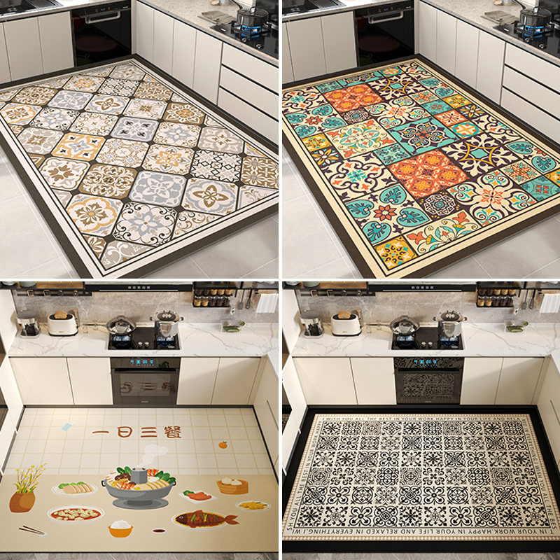 厨房地垫防滑防油可擦免洗pvc脚垫2024新款复古防水皮革整铺地毯,淘宝优惠券,粉丝福利购,淘宝优惠卷