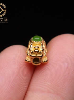 原创足银925银镀金翡翠貔貅桶珠顶腰珠隔珠手串串珠diy文玩配饰