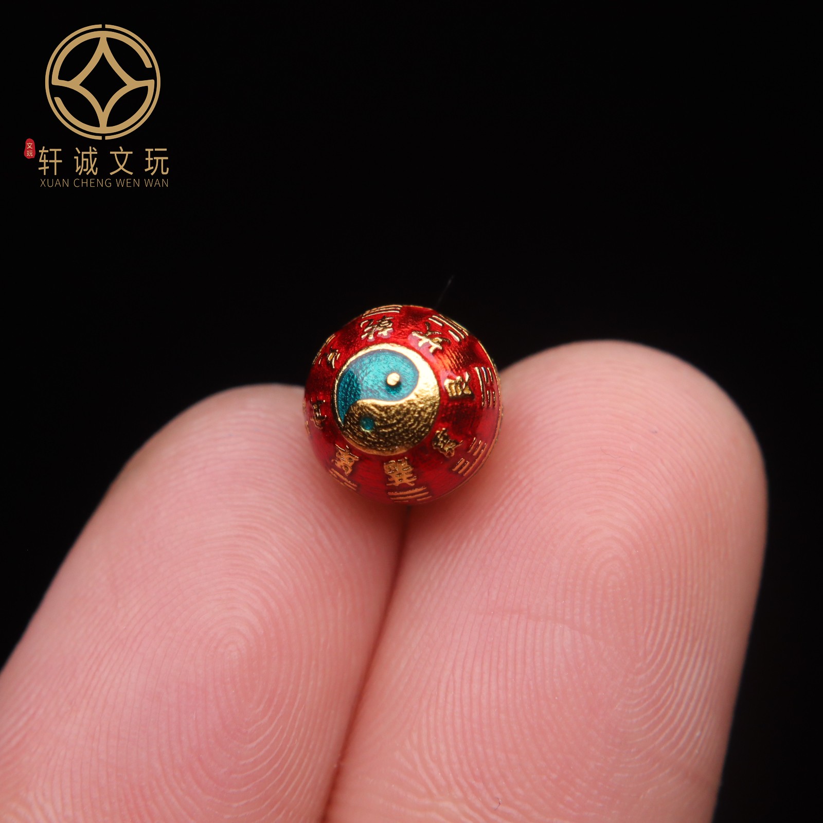 原创足银925彩绘太极八卦珠顶腰珠隔珠手串手工串珠diy文玩配饰 - 图0