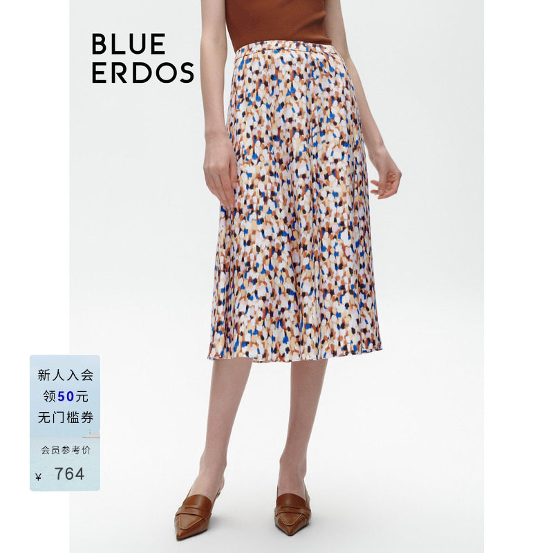 【桑蚕丝】BLUE ERDOS彩底印花A字半身裙B246M0011