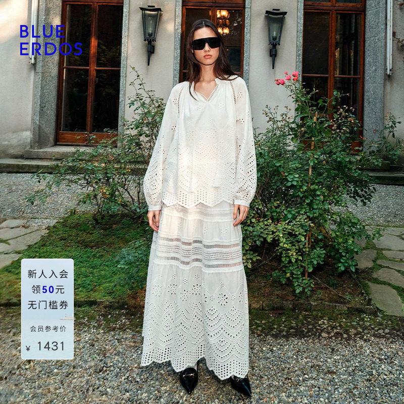【100%棉】BLUE ERDOS2026夏季新品简约松弛感镂空刺绣A字半身裙