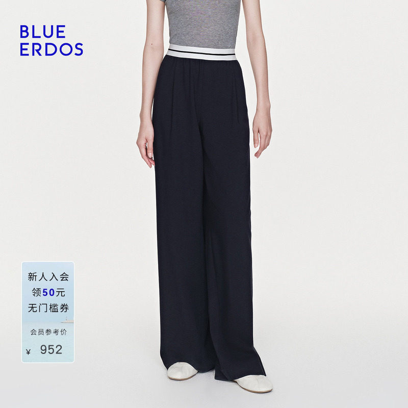 BLUE ERDOS2026早春新品运动休闲绵羊毛混纺垂坠感撞色阔腿裤女