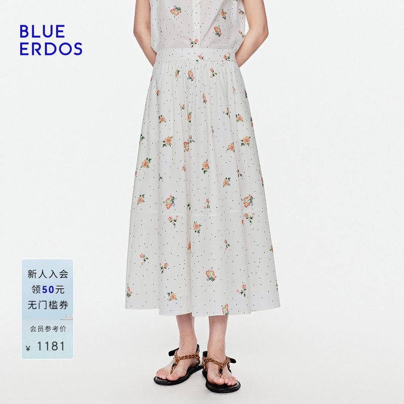 BLUE ERDOS2026夏季新品温柔百搭棉混纺俏皮复古波点印花半裙女
